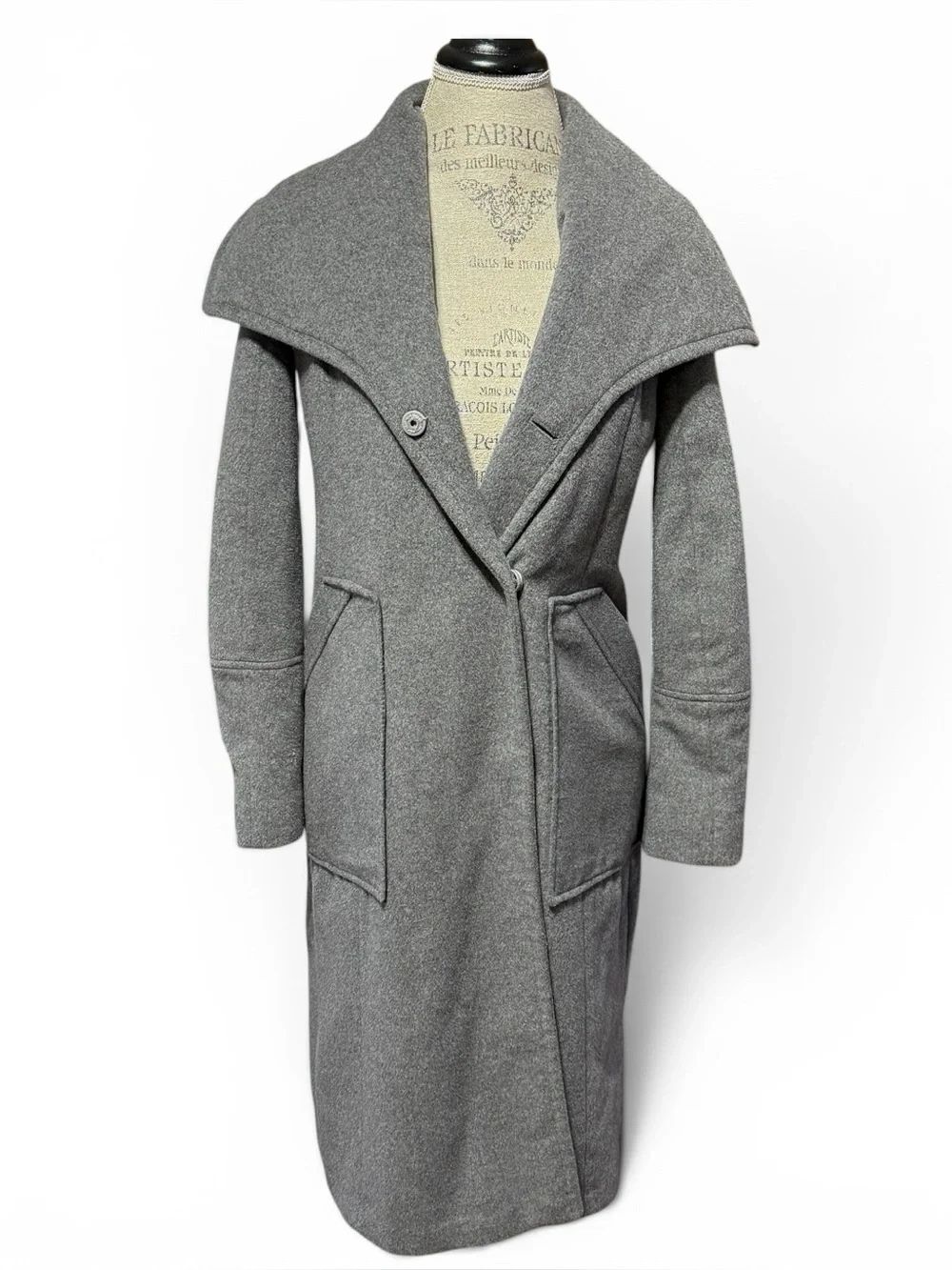 Michael Kors Classic Wool-blend Coat Wide Draped Shawl Collar Gray Size XS
